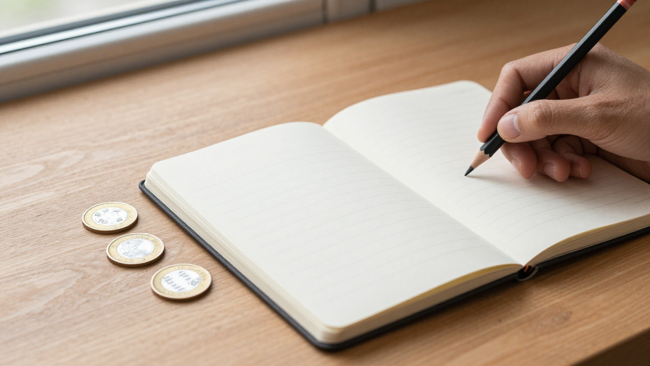 Three coins beside a notebook showing a six-line I Ching record