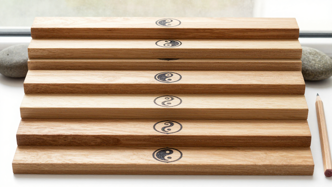 stacked wooden slats show bottom-to-top hexagram recording