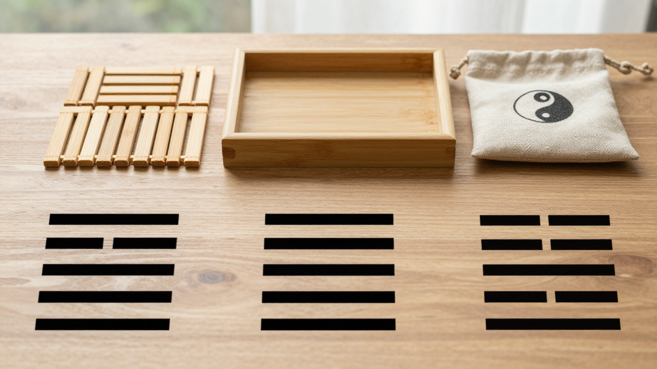 two groups of bamboo pieces show lower and upper trigram grouping