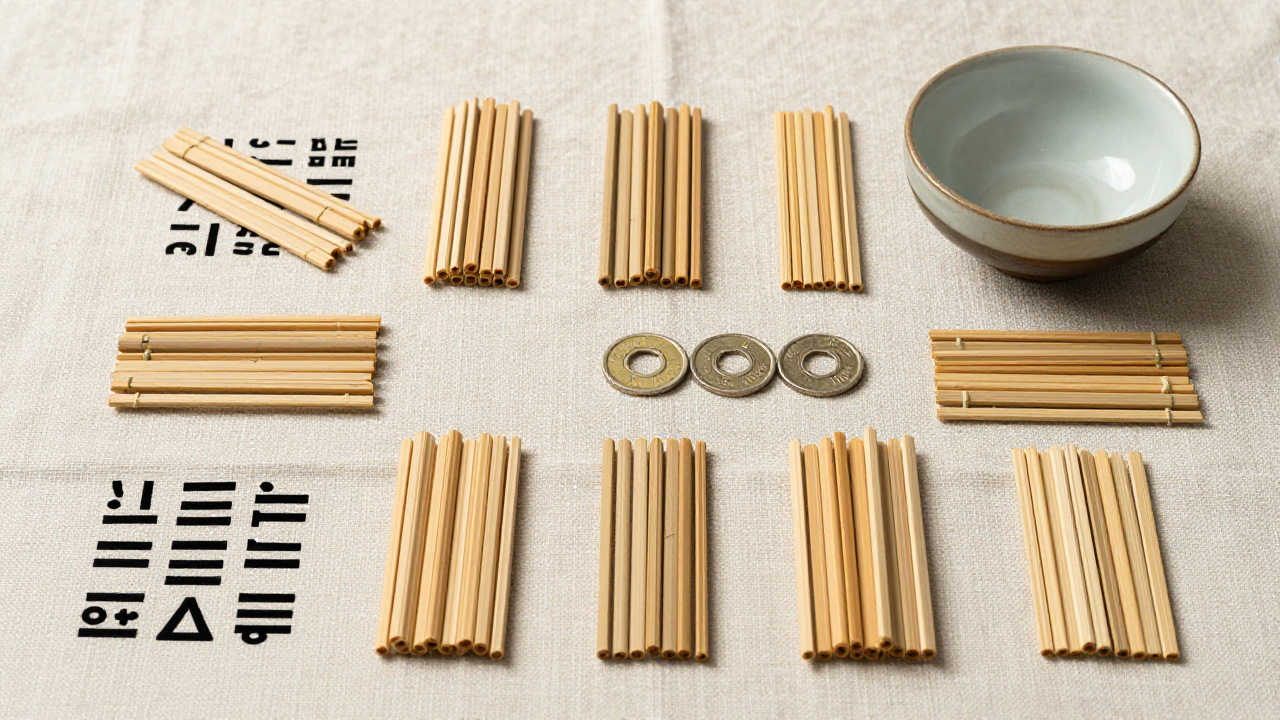bamboo stick groups represent the eight I Ching trigrams without text