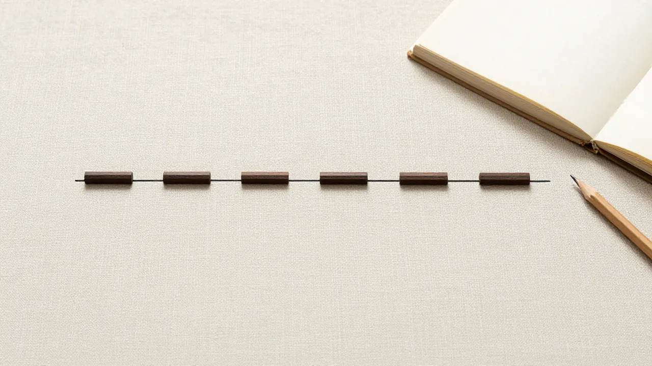 Wooden line pieces beside an unmarked book