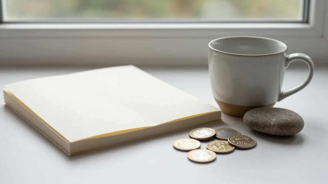 Paper, cup, stone, and coins for turning an I Ching reading into one observation