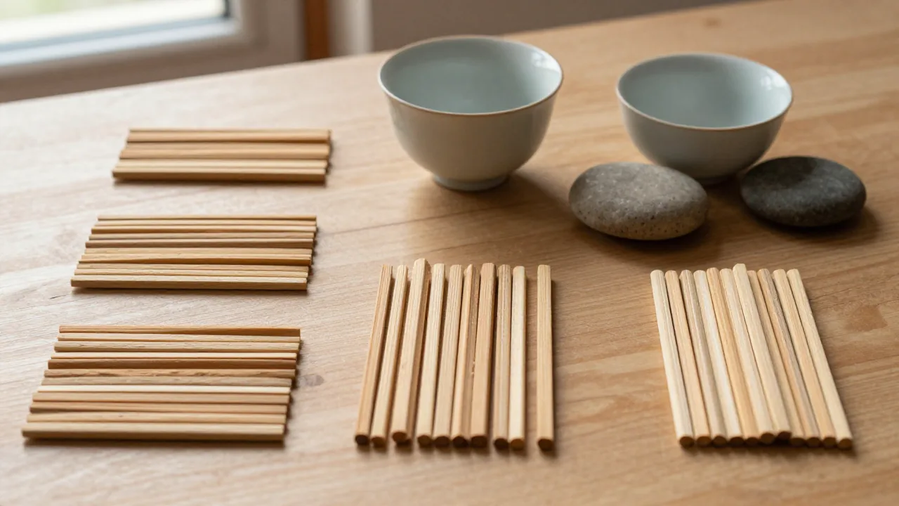 six groups of short wooden sticks, ceramic tea cup, smooth river stones supporting i ching reader